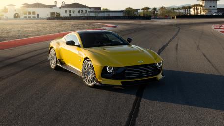 Yellow Aston Martin Valour on Track wallpaper