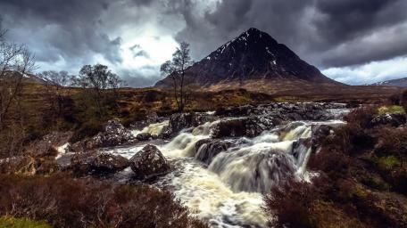 Stormy Highland Waterfall Beneath Buachaille Etive Mor wallpaper