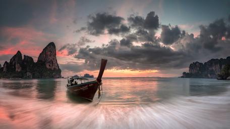 Sunset Long Tail Boat at Railay Beach wallpaper