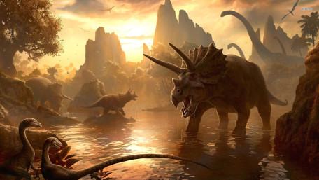 Sunset Triceratops Valley wallpaper