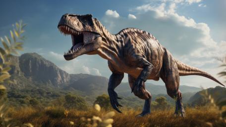 Majestic Tyrannosaurus in Ancient Wildlands wallpaper