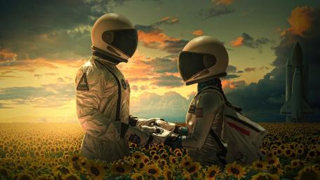 Celestial Love Among Sunflowers wallpaper