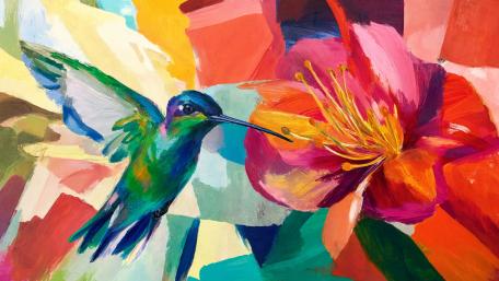 Vibrant Hummingbird in Blooming Color Fields wallpaper