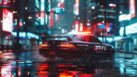 Neon Night Police Cruiser wallpaper
