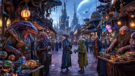 Alien Bazaar Beneath Distant Stars wallpaper