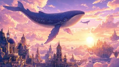 Skybound Whale Over Dreaming Kingdoms wallpaper