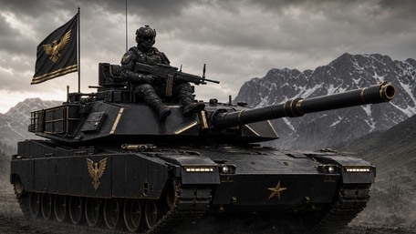 Armored Sentinel on Mountain Battlefield wallpaper