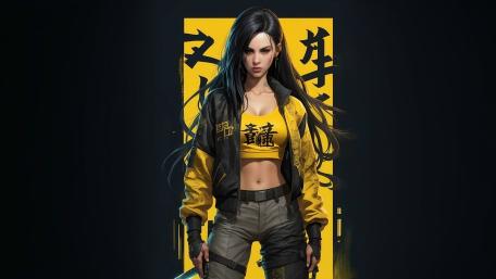 Cyberpunk Rebel in Yellow Glow wallpaper