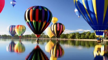 Colorful Balloons Over Mirror Lake wallpaper