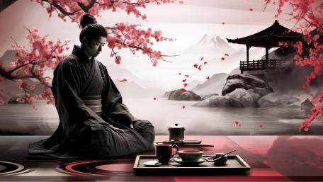 Cherry Blossom Zen Tea Ritual wallpaper