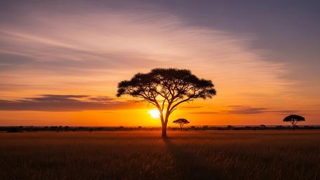 Golden Savanna Sunset Silhouette wallpaper