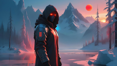 Cloaked Sentinel of the Frozen Dawn wallpaper