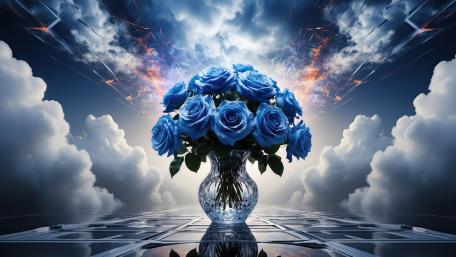 Celestial Blue Rose Bouquet wallpaper