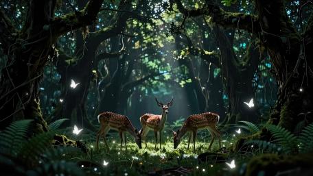 Enchanted Deer Glow in the Dream Forest wallpaper