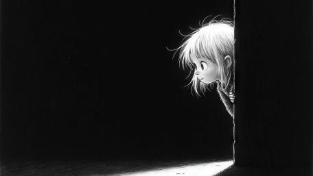 Curious Girl in Shadowy Peekaboo wallpaper