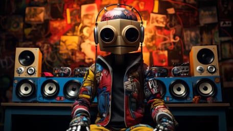 Retro Robot DJ Studio wallpaper