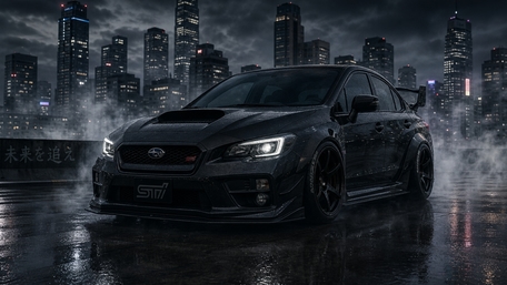 Rainy Night Subaru STi Skyline wallpaper