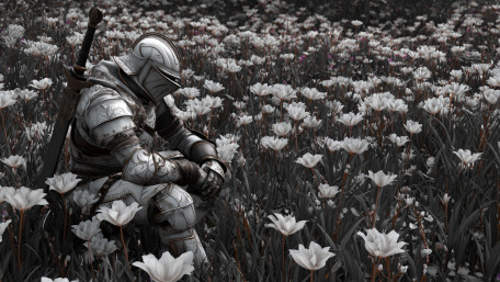 Silent Knight in a Moonlit Flower Field wallpaper