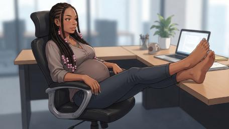 Serene Office Moment for an Expectant Anime Woman wallpaper