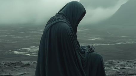 Veiled Sentinel of the Misty Shore wallpaper