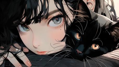 Midnight Bond with Black Cat wallpaper