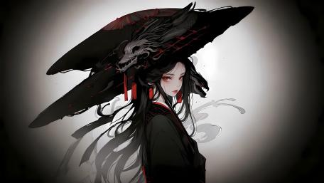 Mystic Samurai Girl in Shadowed Elegance wallpaper