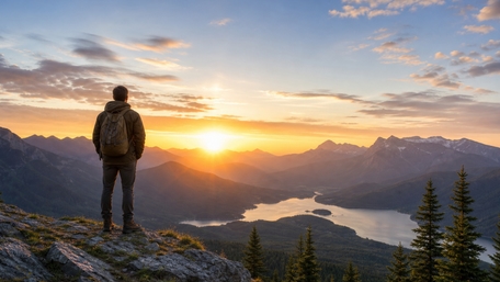 Alpine Sunrise Over Serene Mountain Lake wallpaper