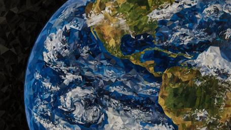 Low Poly Earth in Cosmic Motion wallpaper