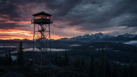 Fire Lookout Tower At Dusk wallpaper