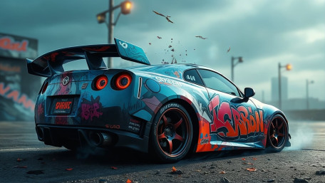 Graffiti Godzilla GT R Drift wallpaper