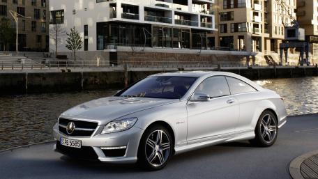 Silver Mercedes Coupe by the Waterfront wallpaper