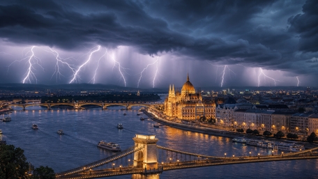 Storm Over Budapest Parliament at Night wallpaper