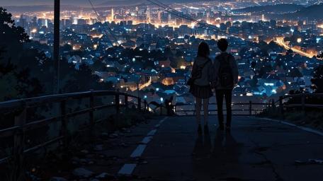Moonlit City Romance wallpaper