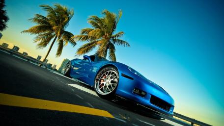 Blue Corvette Coastal Drive wallpaper