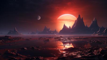 Red Sunset on Alien Horizon wallpaper