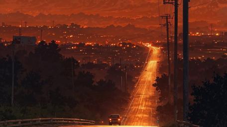 Golden Sunset Highway Over the City wallpaper
