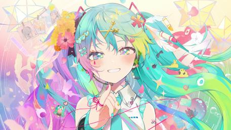 Dreamy Colorful Miku Portrait wallpaper