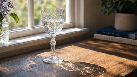 Sunlit Crystal Wineglass Still Life wallpaper