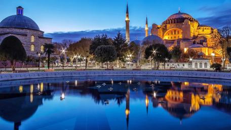 Hagia Sophia Twilight Reflection wallpaper