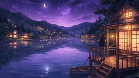 Moonlit Serenity Over the Quiet Lake wallpaper