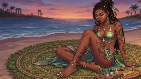 Sunset Boho Anime Beach Serenity wallpaper