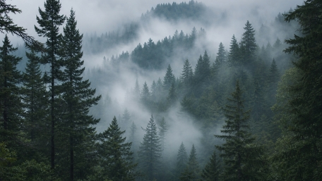 Misty Evergreen Forest Retreat wallpaper