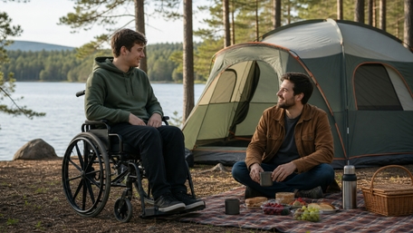 Inclusive Lakeside Camping Adventure wallpaper