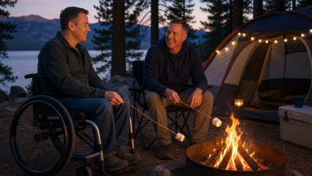 Inclusive Campfire Friendship at Sunset wallpaper