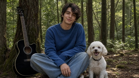 Forest Harmony with Guitar and Poodle wallpaper