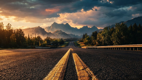 Golden Hour Mountain Highway wallpaper