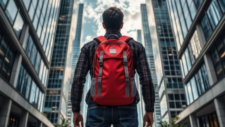 Urban Traveler Between Towering Skyscrapers wallpaper