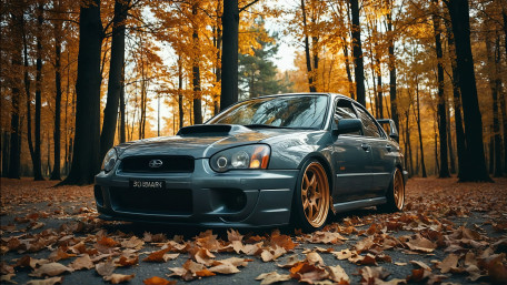 Autumn Subaru WRX in Golden Forest wallpaper