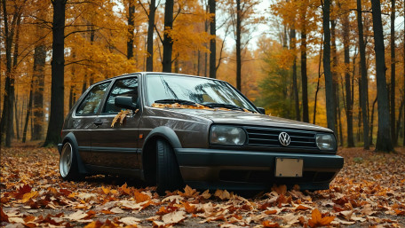 Autumn Volkswagen Golf in Golden Forest wallpaper