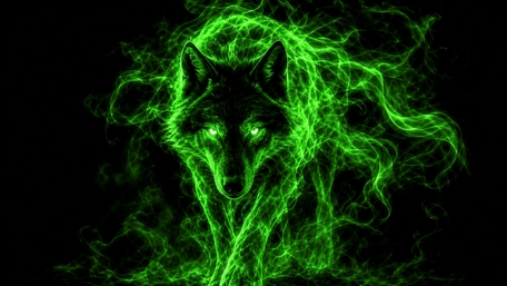 Neon Wolf Spirit in Dark Mist wallpaper